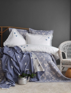 Çift Kişilik Albatros İndigo Timeless Yatak Örtüsü Nevresim Prime Set