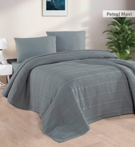 Kobyen Çift Kişilik 200x230 CM Pamuklu Petrol Mavi Pike